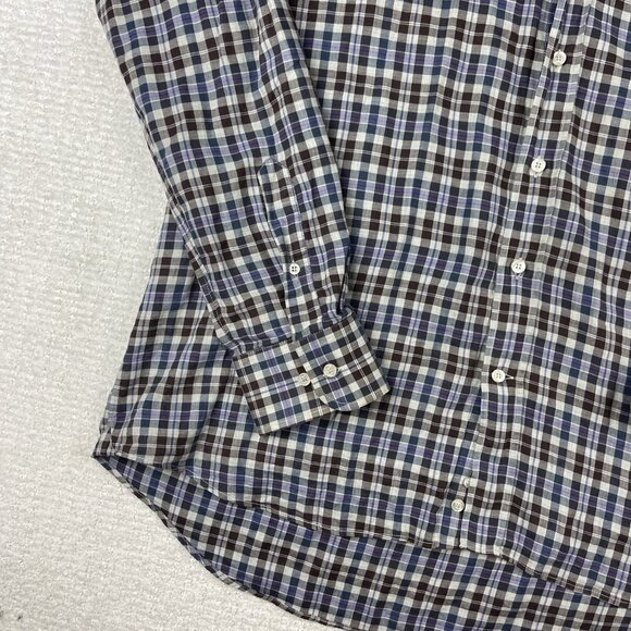 ETRO Shirt Men 44 Plaid Brown/Purple/Blue Preppy Dress Long Sleeve Made in Italy - Picture 7 of 16